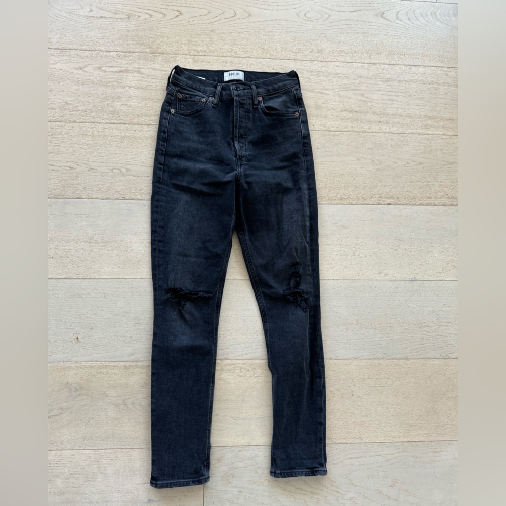 Agolde Nico High Rise Slim Straight Denim Jeans Distressed In Cassette  Sz 24 - Picture 8 of 12